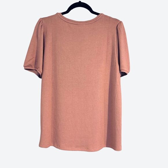 Mod Ref Women’s Contemporary V-Neck Puff Short Sleeve Mauve Blouse Size XL - Picture 2 of 6